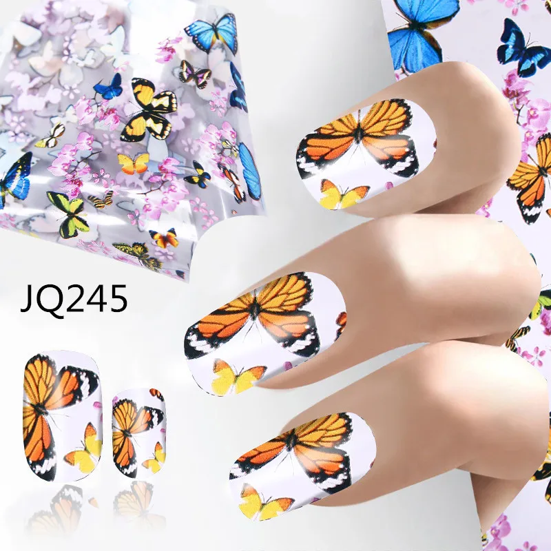 1 рулон 4*100 см блестящая лазерная наклейка для ногтей геометрический цветочный узор Бабочка для дизайна ногтей Переводные фольги женские украшения для ногтей - Цвет: JQ245