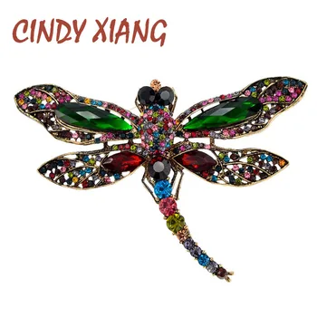 

CINDY XIANG Rhinestone Large Dragonfly Brooches For Women Vintage Coat Brooch Pin Insect Jewelry 8 Colors Available Gift