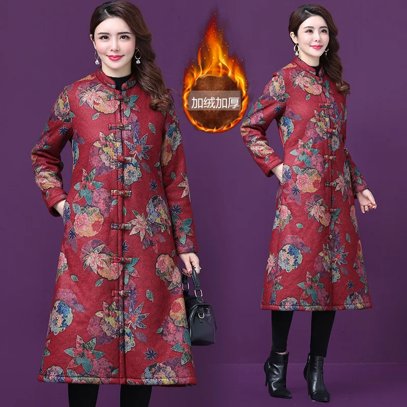

Photo Shoot 2019 New Style Winter Western Style Ethnic-Style Cotton-padded Clothes Women's Mid-length Brushed And Thick Woolen T