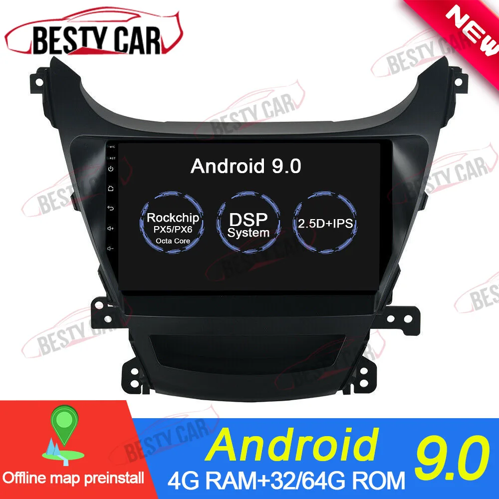 " Android 9,0 Автомобильный мультимедийный плеер Радио стерео для hyundai Elantra 2012- gps навигация головное устройство видео 2.5D ips DSP
