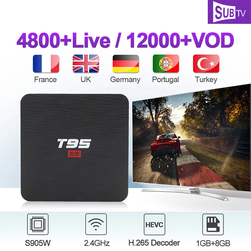 

IPTV Subscription France TV BOX T95 S2 Android 7.1 RAM 1G ROM 8G 1 Year SUBTV Code IPTV Arabic Netherland Germany Canada Italy