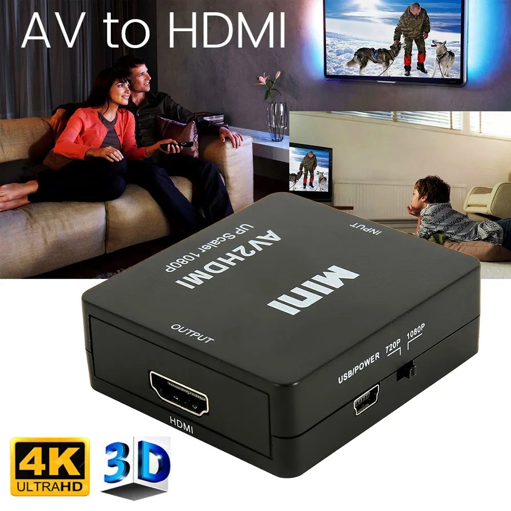 Мини AV в HDMI видео конвертер коробка AV2HDMI RCA AV HDMI CVBS в HDMI адаптер для HD tv PS3 PS4 PC DVD Xbox проектор