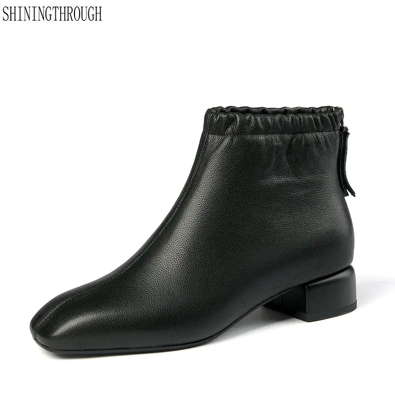 Boots Women Ankle Boots Autumn Winter Genuine Leather Chelsea Boots Fashion Round Toe Basic Vintage Shoes Woman
