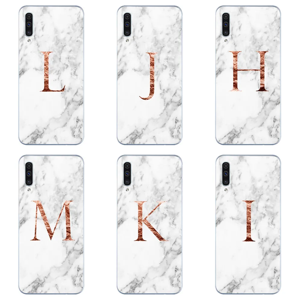 

Custom name Letter Monogram rose marble A B C D Silicone Cover Case For samsung Galaxy A750 2018 A3 A5 A6 A8 Plus A30 A50 A10