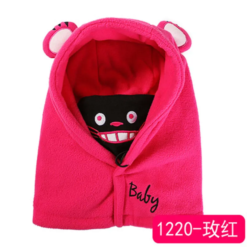 model B hot pink Теплые детские зимние шапки, флисовая Шапочка с рисунком медведя, ветрозащитная шапка с ушами для девочек и мальчиков 3-10 лет, розовый, коричневый, синий - Цвет: model B hot pink