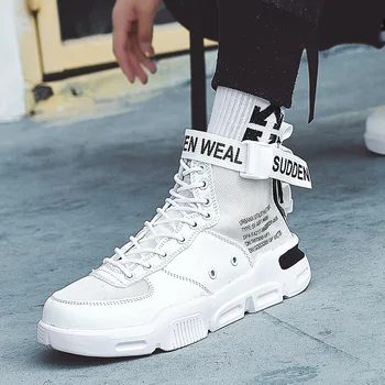 

AURONET High Top Men's Sneakers Trend Hot Sale Outdoor Man Casual Shoes Non-Slip Breathable Men Shoes Zapatos Cuero Hombre