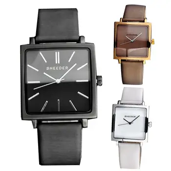 

Vintage Women Watch Square Alloy Dial Quartz Analog No Numbers Faux Leather Strap Business Ladies Wrist Watches Gift reloj mujer