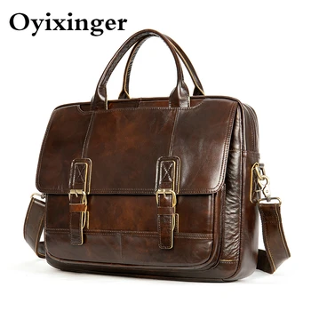 

OYIXINGER Men Briefcase Genuine Leather Bag Office Work Vintage Men's Briefcase Bags Messenger Male Handbag For 14.1" Laptop New