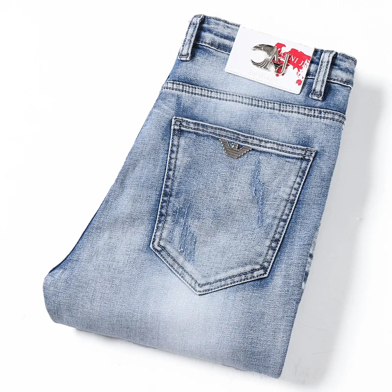 

Autumn New Products Popular Brand Youth Fashion MEN'S Trousers European Version of Slim Fit Elasticity Jeans Men's with Holes Re