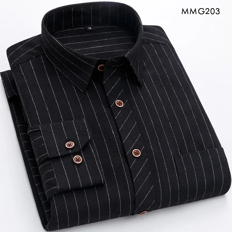 Повседневные мужские рубашки с длинными рукавами клетчатая полосатая рубашка на пуговицах среднего возраста мужская хлопковая свободная мягкая мужская рубашка - Color: MMG203