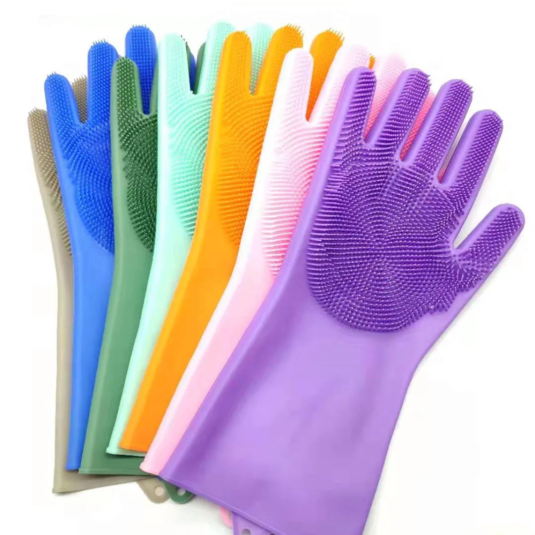 A pair of dishwashing gloves rubber dishwashing gloves scrubber kitchen cleaning tools scrub cleaning gloves