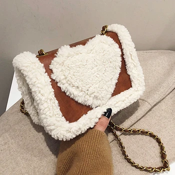 

Fashion Winter Women Bags Crossbody Messenger Bag PU Leather Plush Designer Ladies Handbag and Pueses Chain Small Shoulder Bag