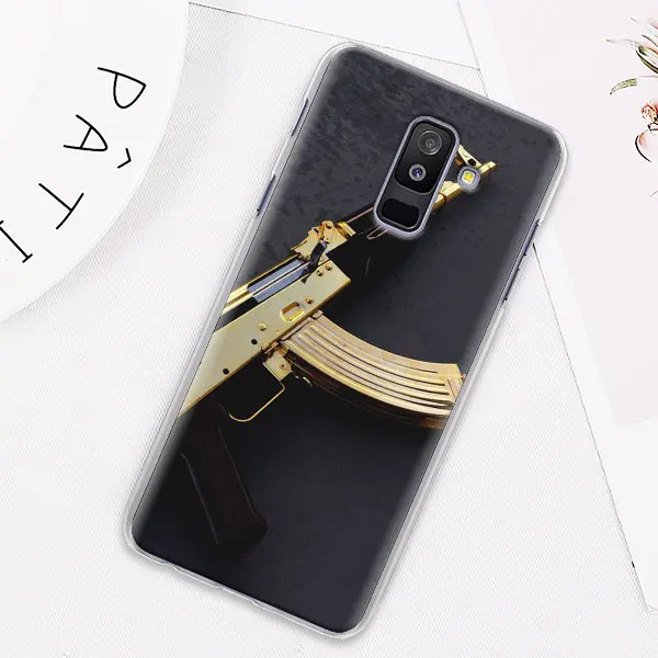 AK47 Handgun Gun BUllets Phone Case for Samsung Galaxy M10 M20 M30 M40 J4 J6 J8 J4+ J6+ Hard Cover Capa - Color: H14