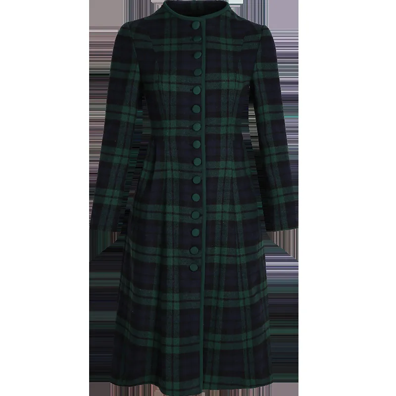 GYALWANA Winter New Green Plaid Dress Women's Winter French Style Retro Slim A-line Dress Christmas Clothes