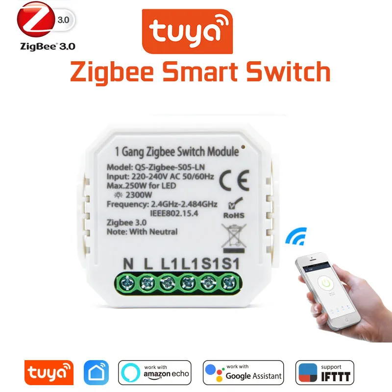 

Tuya ZigBee3.0 Smart Light Switch Module Work with Alexa Google Home for Voice Control Smart Life/Tuya smart home automation