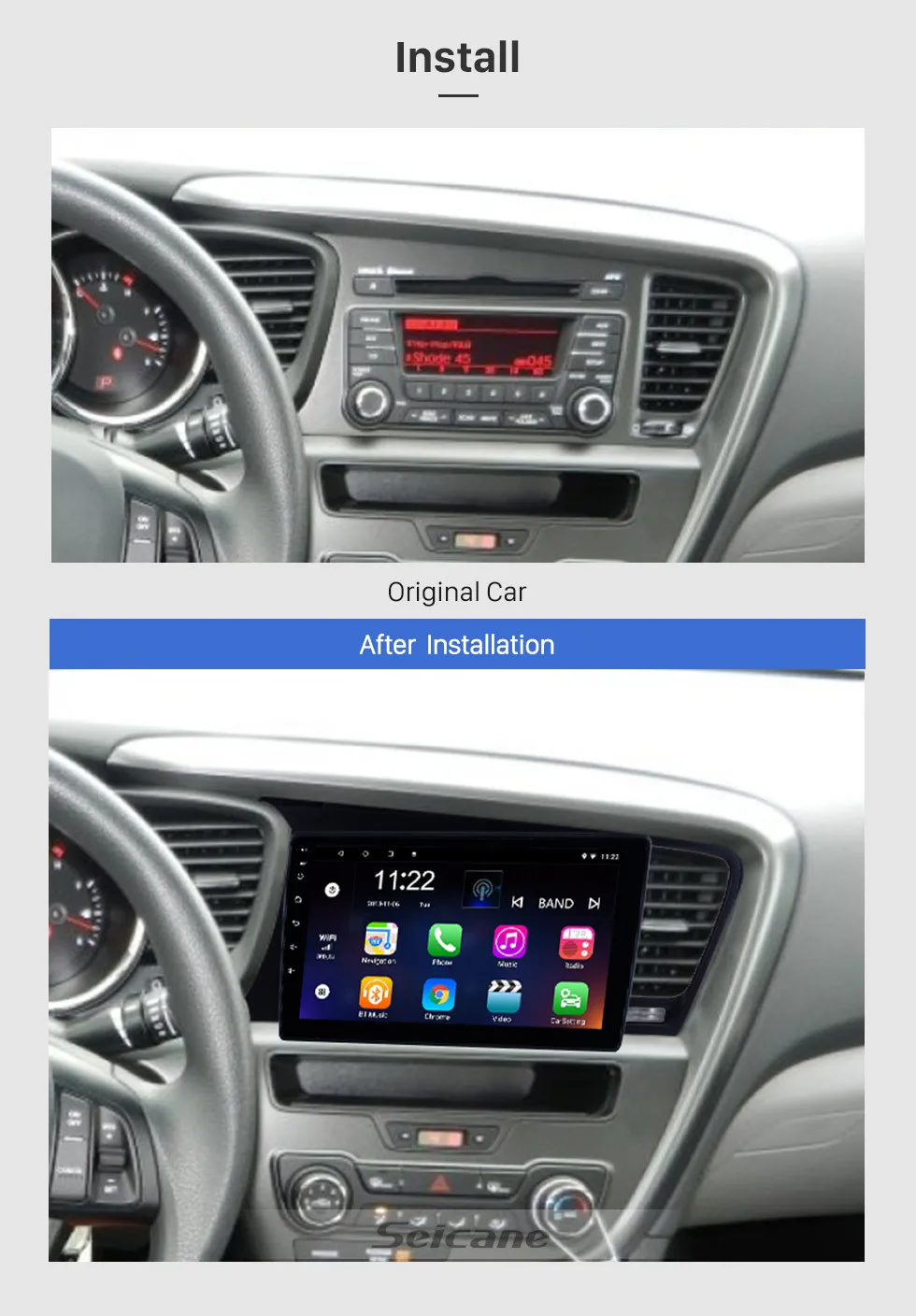 Discount Seicane Android 8.1/9.0 For 2011-2014 Kia k5 Left Hand Drive 9 inch Car GPS Navigation Radio Player with Steering Wheel Control 1