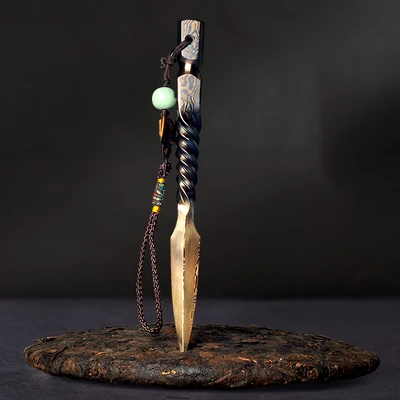 Hand Prying Tea Knife Damascus Pattern Steel Tea Needle Pu'er Set Accessories