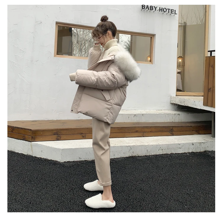 Новое модное зимнее пальто женская зимняя куртка парки теплая утепленная съемная меховая куртка с капюшоном Студенческая Свободная верхняя одежда