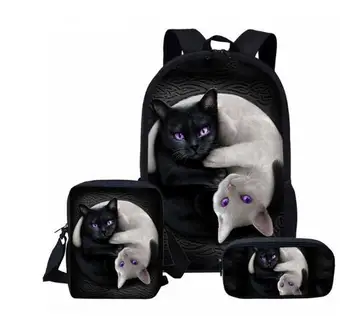 

16 inch Gothic Moon Phase Black Cat Print Large Capacity Schoolbag for Teenager Girls 3Pcs/Set School Rucksack Children Backpack