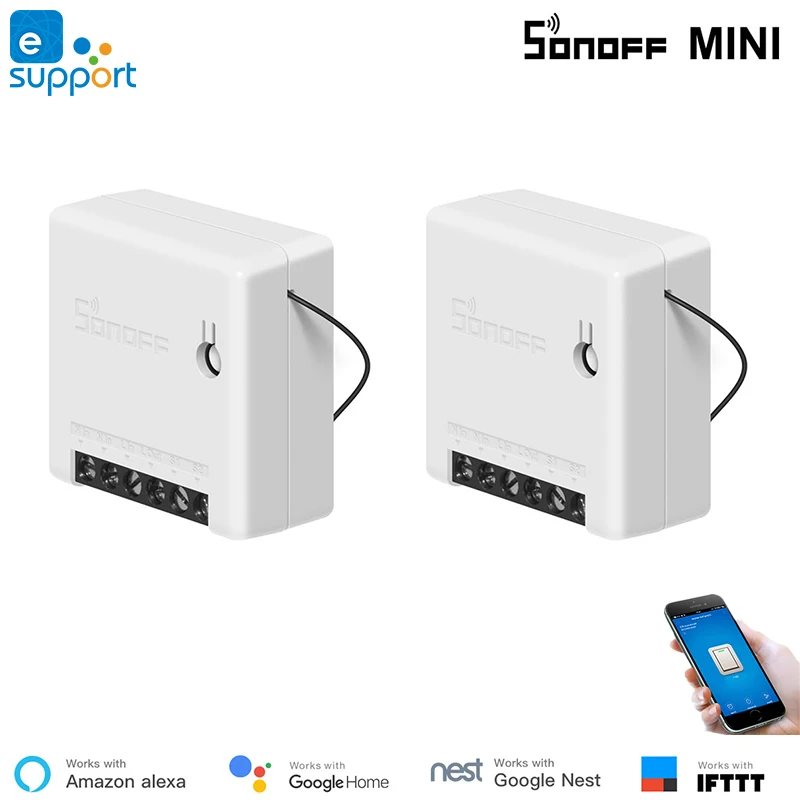 

2 Pcs EweLink Smart Switch Sonoff Mini WiFi Module 10A 2 Way Compatible with Alexa Google Home APP/LAN/DIY Mode Remote Control