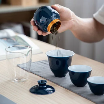 

Tea Set Portable Travel Ceramic Tea Set with Portable Travel Bag for Home Party Office E2S
