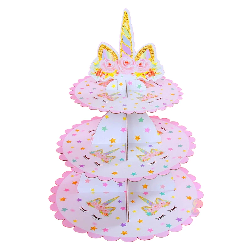 1 компл./лот дизайн с рисунком Единорога 3 яруса кекс держатель для девочек