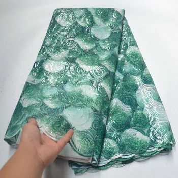 

2019 High Quality African Sequins Lace Fabric French Net Embroidery Tulle Lace Fabric For Nigerian Wedding Party Dress 03