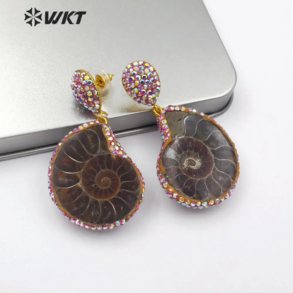 WT-RE089 WKT Новое поступление Ammolite в форме трубы серьги женские модные серьги ювелирные изделия подарок для женщин