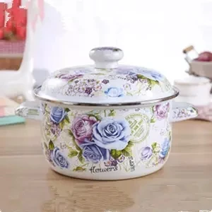 Эмалированный суповый горшок большой плоский нижний суповый горшок эмалированная супница кастрюля сотейник газовая плита Универсальный керамический кухонный набор кухонной посуды - Цвет: 18cm 1.5L