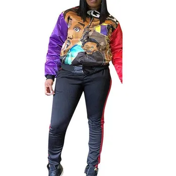 

Women's Large Size Tracksuit 2PCS Buttons Casual Coat Top Long Pants Costume Suit Female Autumn Trousers Casual Sportswear Sets