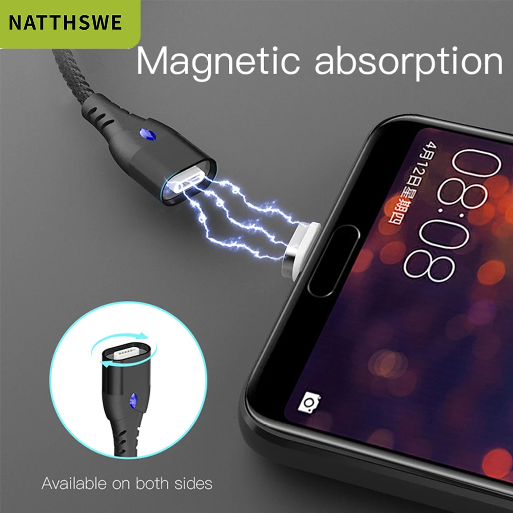 NATTHSWE Магнитный кабель Micro usb type C для быстрой зарядки Micro usb type-C Магнитный зарядный провод usb c для iphone 11 X Xr usb кабель