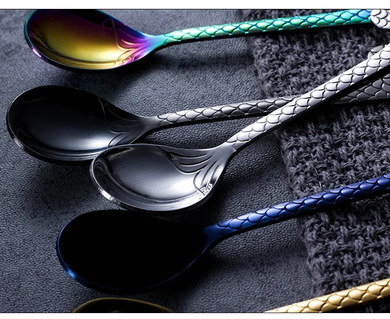 Coffee Spoon Stainless Steel Hanging Spoon Mermaid Cartoon Spoon Sub-304 Stainless Steel Hanging Stirring Spoon Cross Border