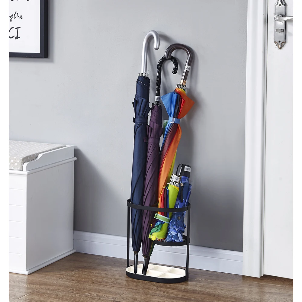

Metal Umbrella Stand Holder Assembled Umbrella Storage Rack Long/Short Folding Umbrella Holder Organizer Shelf with Drip Tray
