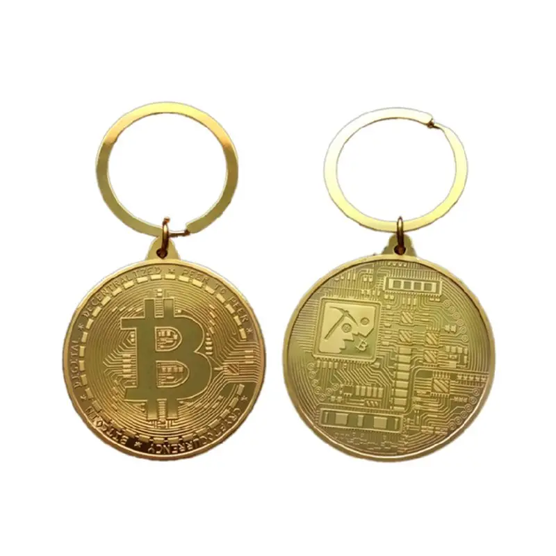 

Gold Plated Physical Coin Pendant Keychain Keyring Gifts Men Jewelry Key Ring