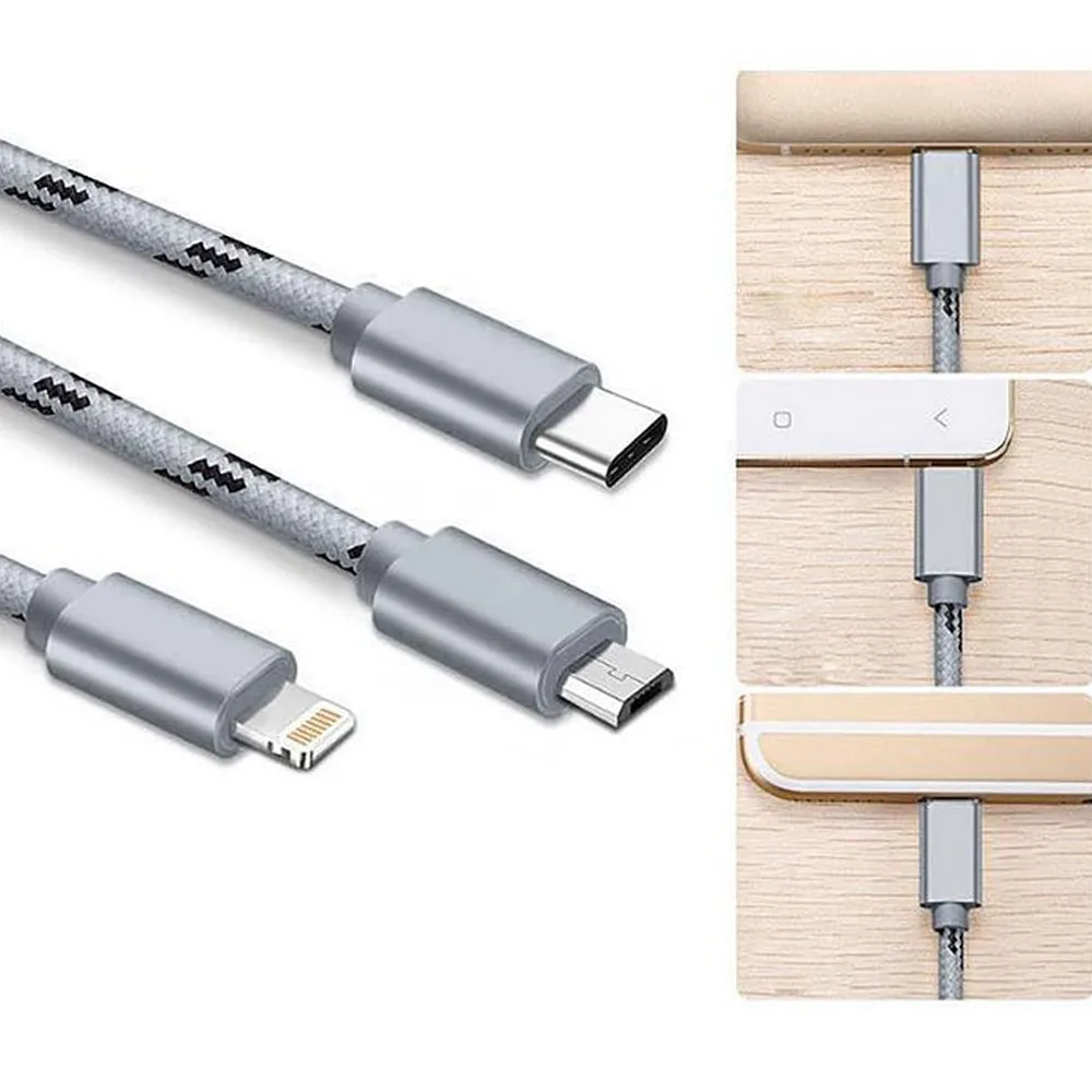 3 в 1 USB кабель нейлоновый камуфляж Micro usb type C кабель для зарядного устройства для iPhone Быстрая зарядка USB C кабели для мобильных телефонов для samsung