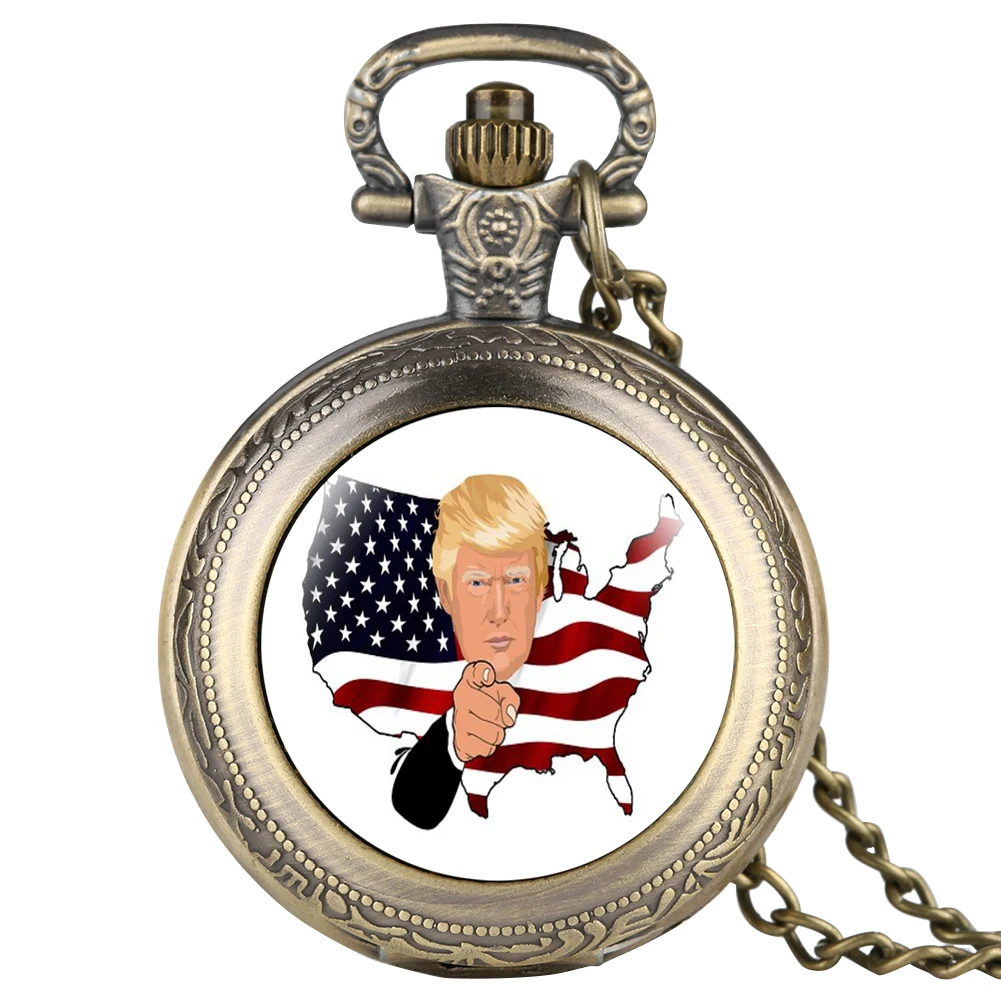 Забавный черный чехол, кварцевые карманные часы, циферблат с арабскими цифрами, знак Трампа, кулон, часы, ожерелье для мужчин, reloj de bolsillo
