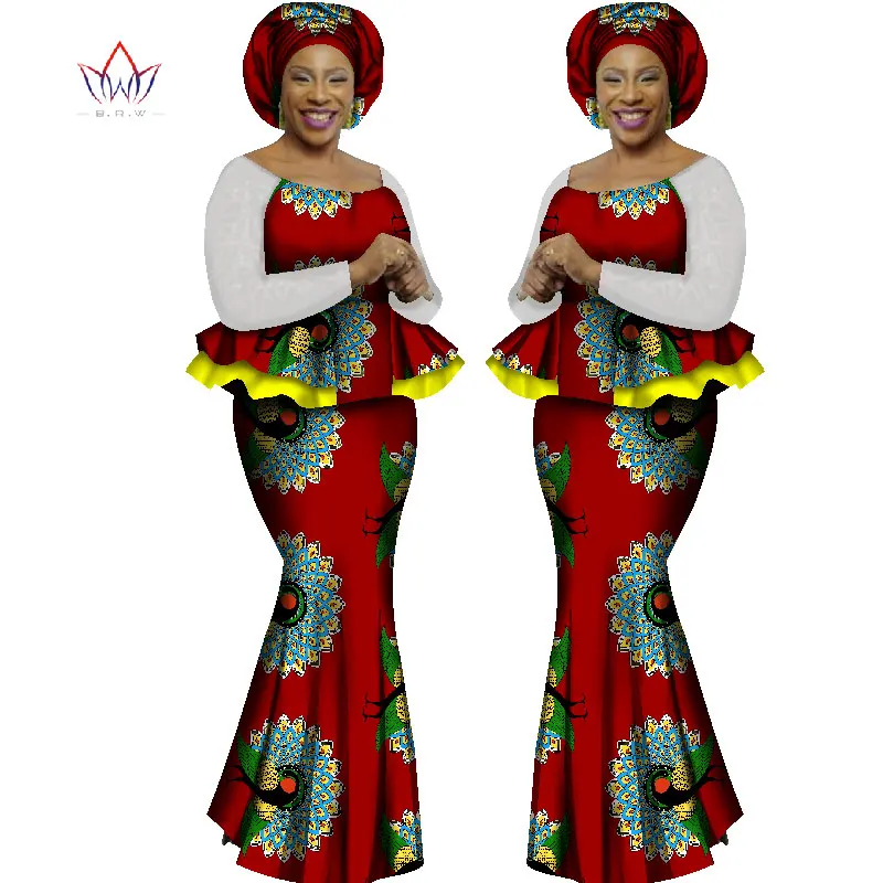 Летнее женское платье, платья, африканская одежда, Женский комплект 2 шт., африканские платья для женщин, с длинным рукавом, макси юбка с принтом, 6XL, WY1562 - Цвет: 11