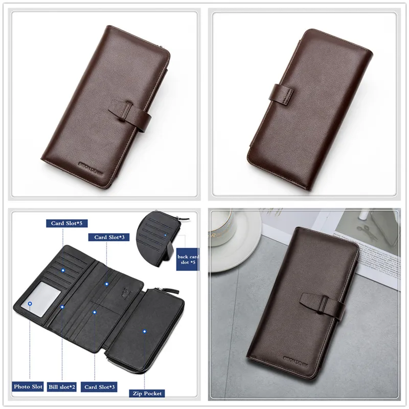 BISON DENIM мужской бумажник из натуральной кожи, классический длинный клатч, кошелек с отделением для монет, на молнии, кошелек для телефона, Роскошный кошелек для мужчин