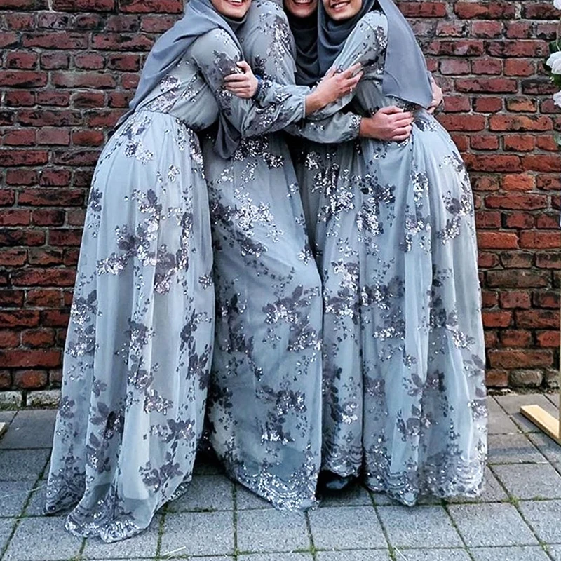 Блесток абайя, арабское мусульманское платье Для женщин Vestidos хиджаб халат Дубай платье кафтан Турция Исламская Костюмы кафтан Marocain платья