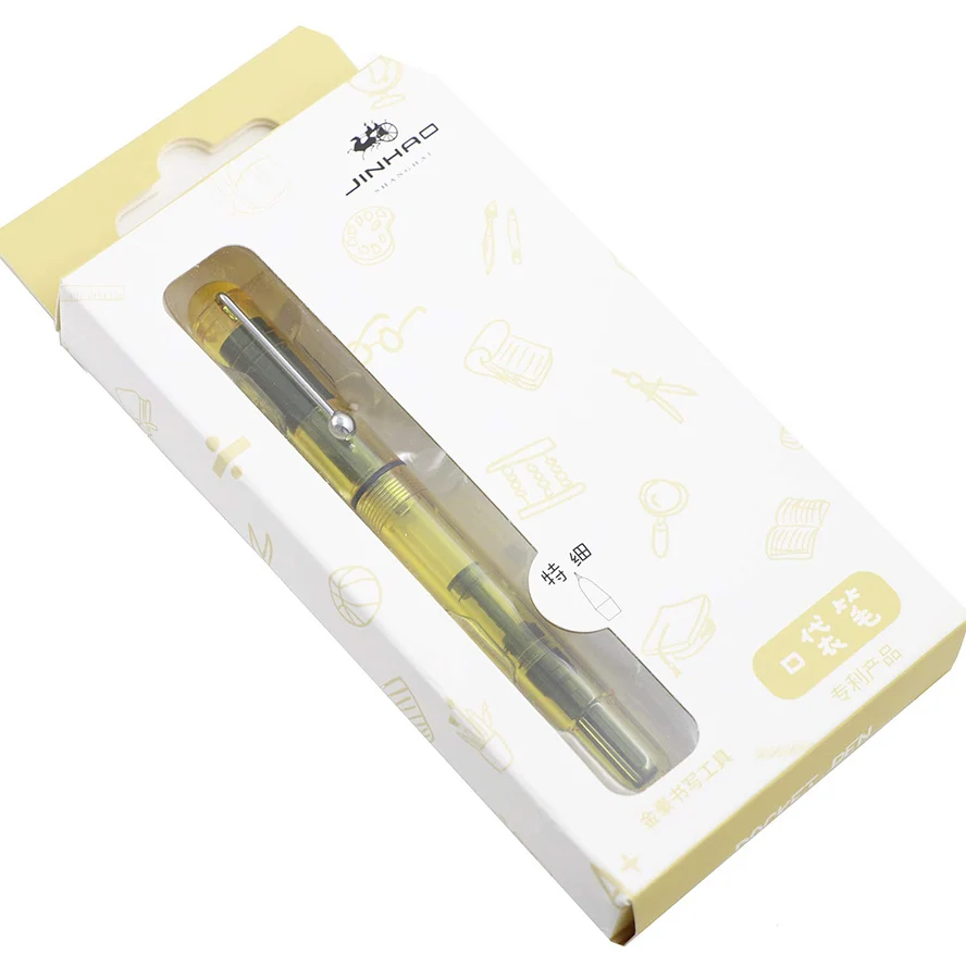 Jinhao прозрачный Карманный перьевая ручка дополнительный тонкий наконечник 0,38 мм каллиграфия ручка практика школьные принадлежности - Цвет: Transparent yellow