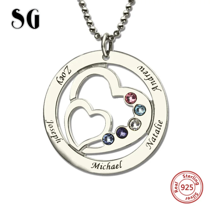 

SG personalise 925 sterling silver 2 Heart necklaces for women 2019 new Custom birthstone and engraving name jewelry gifts