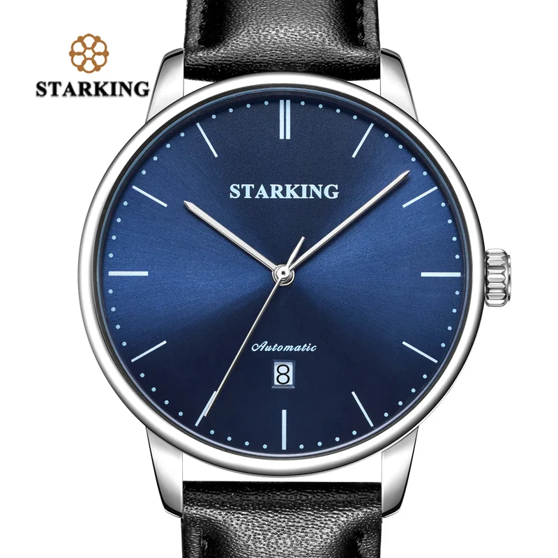 Механические часы STARKING, люксовый бренд, Автоматическая Дата, самовзводные мужские часы, 28800, высокие часы, спортивные, Relogio Masculino - Цвет: blue wristwatch