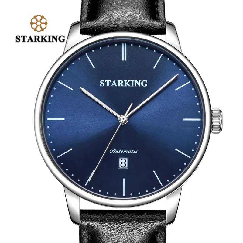 blue wristwatch Механические часы STARKING, люксовый бренд, Автоматическая Дата, самовзводные мужские часы, 28800, высокие часы, спортивные, Relogio Masculino - Цвет: blue wristwatch