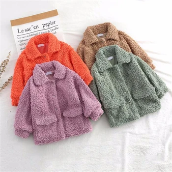 

Fashion Baby Girls Lapel Jacket and Boys Lamb Wool Thick Solid Color Outwear Coat for Winter Children's Warm Clothes