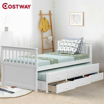 

Alternative Twin Captain's Bunk Bed Sturdy Solid Pine Wooden Frame 3 Big Built-in Drawers Smooth Casters Easy Assemble Bed