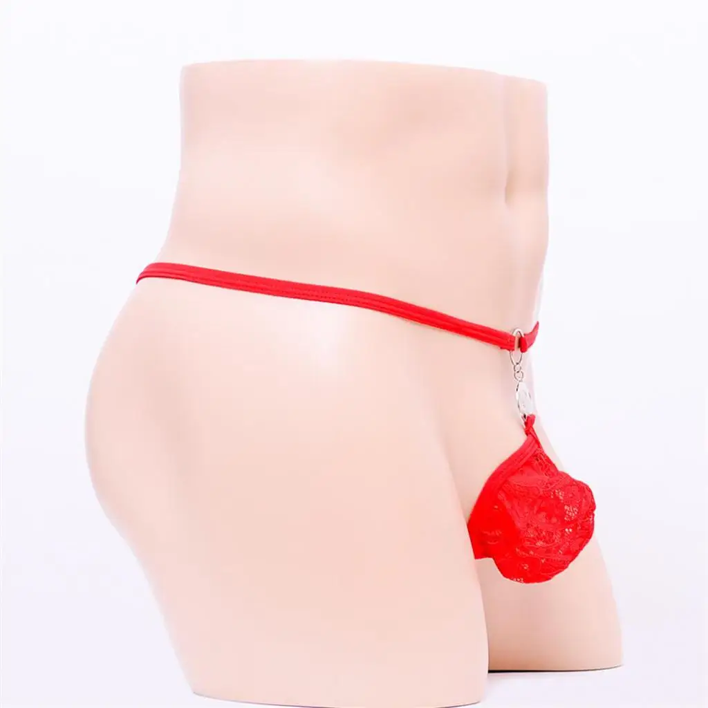 Mens Sexy Lace Mini Pouch G-string Briefs Underwear Low-rise G-String Backless Bulge Pouch Briefs T-back Thong Underpants