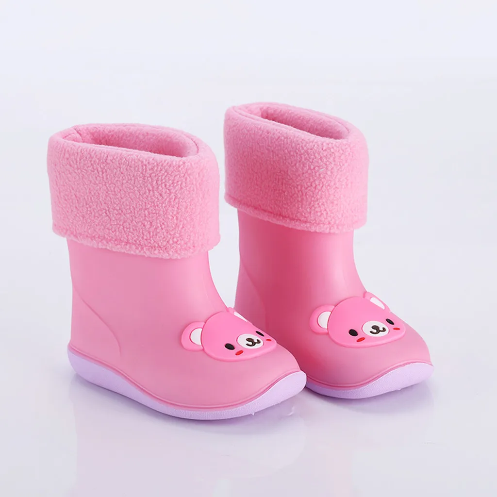Kids Rain Boots Toddler Infant Boys Girls PVC Rain Boots Cute Cartoon Animal Pattern Waterproof Non-Slip Shoes Plush Rain Boots