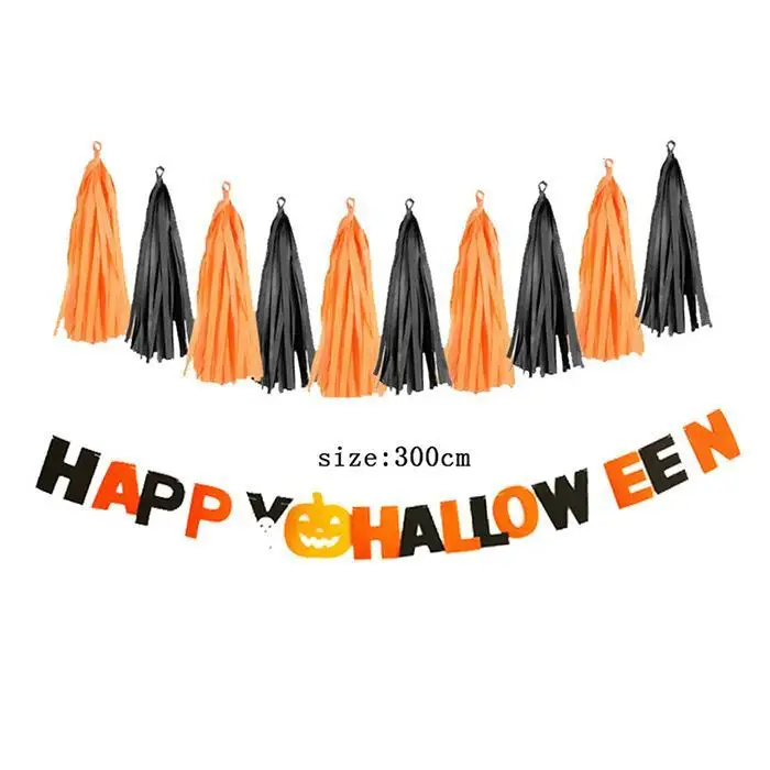 Halloween Honeycomb Paper Ball Letter Banner Set Party Supplies Decoration Black Orange Props