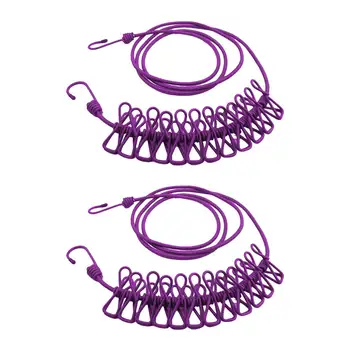 

2pcs Creative Portable Outdoor Clothesline with 12 Clothespins Beach Windproof Clothes Hanger Super Long Elastic Clothesline