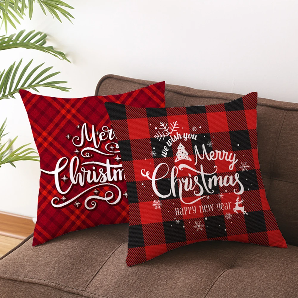 Счастливого Рождества со снежинками и рисунком оленя в клетку чехол для подушки с геометрическим рисунком Подушка Чехол